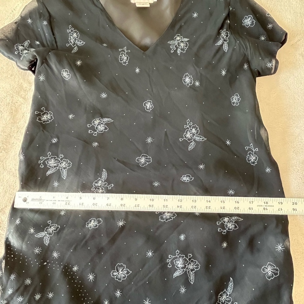 Vintage CDC Black Floral Maxi Dress Beaded Chiffon Dark Fairycore 10 Romantic - Picture 14 of 15